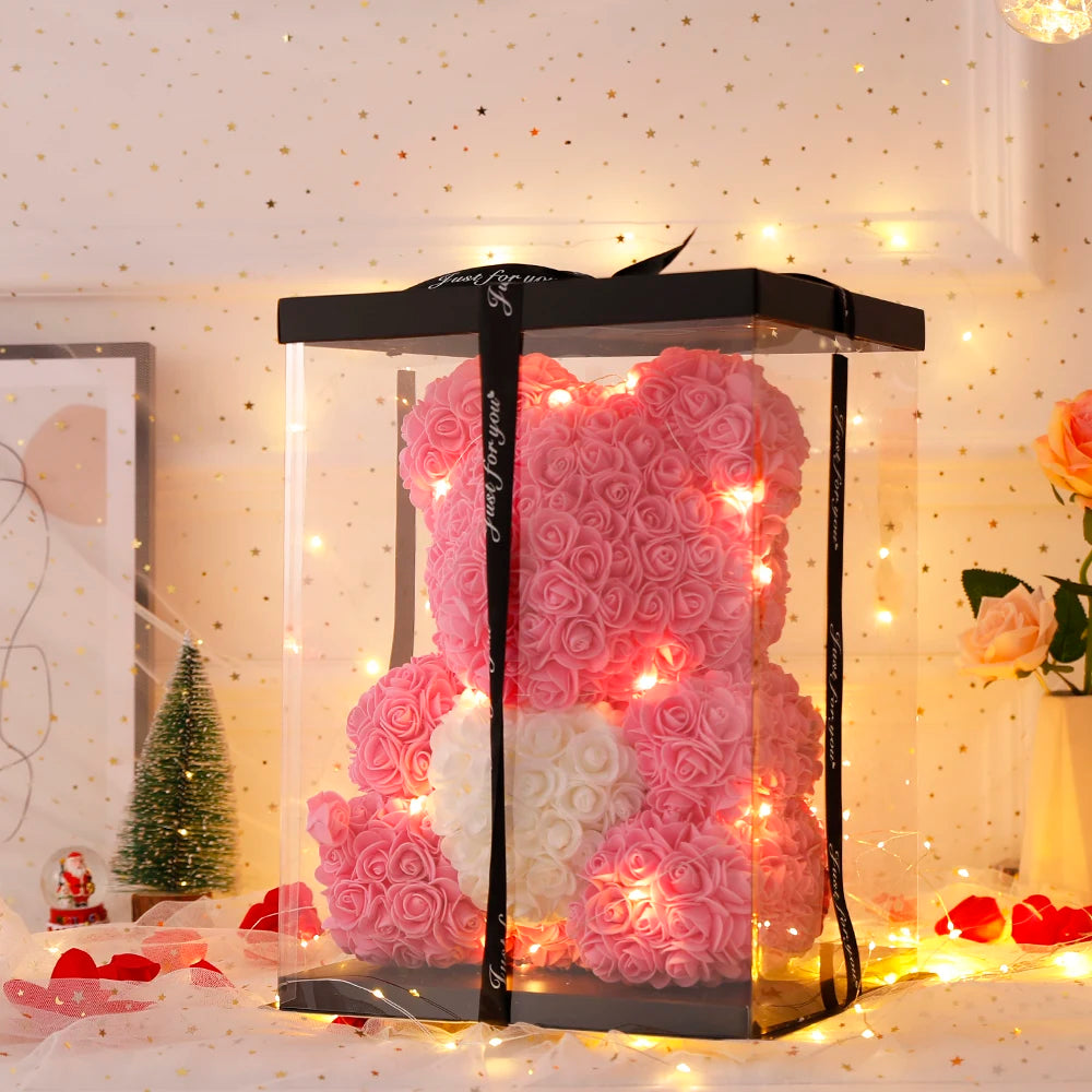 Teddy Rose Bear With Box and LED Light Display